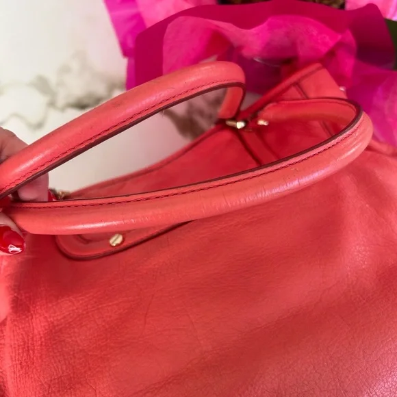 Tory Burch Amanda Double Zip Vibrant Coral ALL LEATHER Satchel - Picture 7 of 10